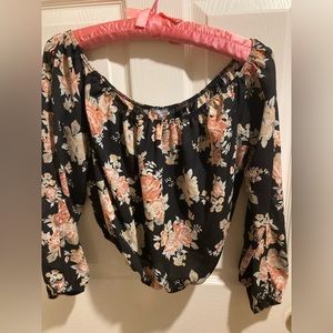 Beautiful Rose Printed Sheer Charlotte Russe Black Blouse Size XL